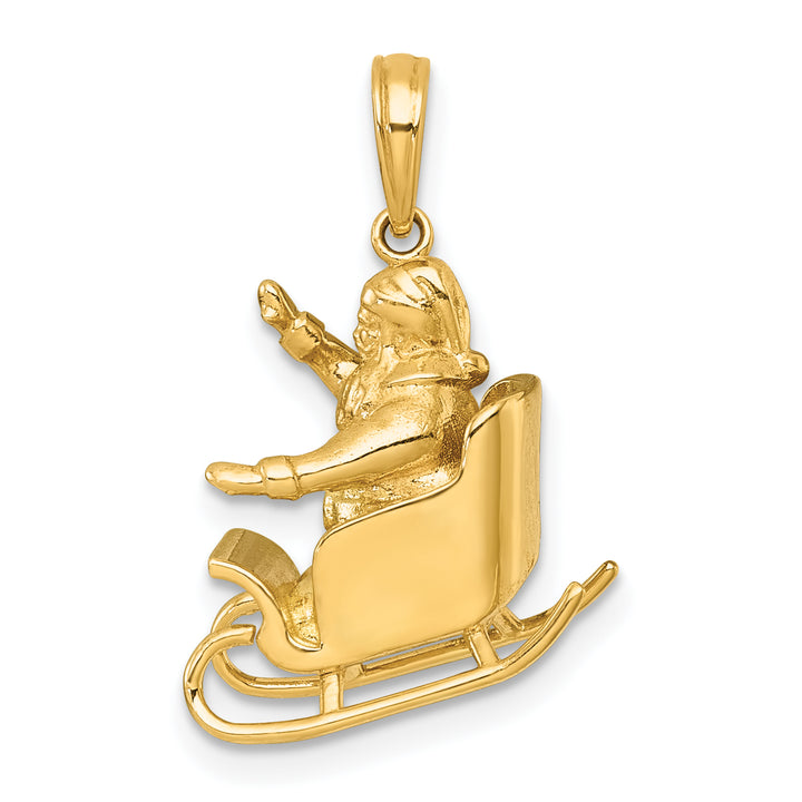 14k Yellow Gold Polished 3-D Waving Santa In Sleigh Pendant