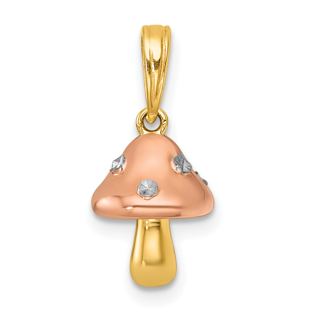 14k Yellow, White, Rose Gold 3-D Mushroom Charm Pendant
