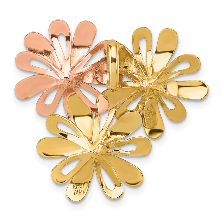 14k Yellow, White, Rose Gold Three Flowers Chain Slide Pendant