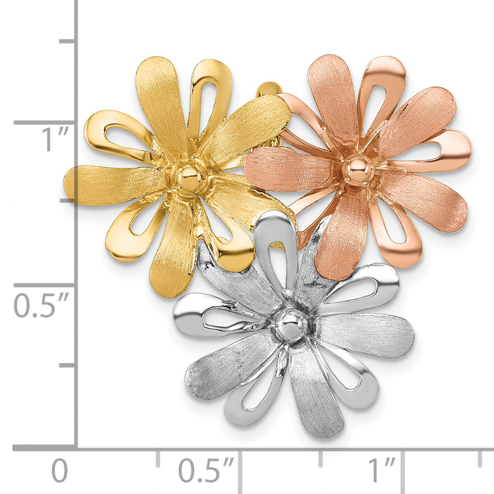 14k Yellow, White, Rose Gold Three Flowers Chain Slide Pendant