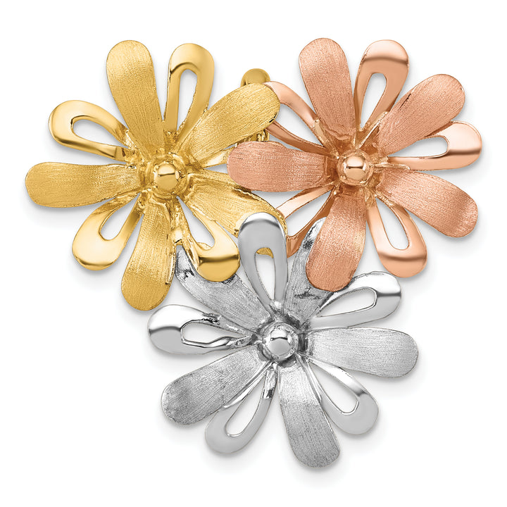 14k Yellow, White, Rose Gold Three Flowers Chain Slide Pendant