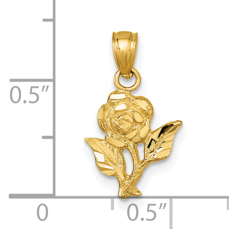 14k Yellow Gold Polished D.C Finish Rose Charm Pendant