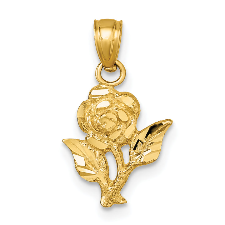 14k Yellow Gold Polished D.C Finish Rose Charm Pendant