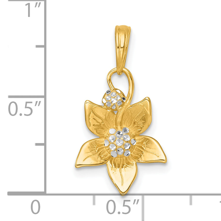 14k Yellow, White Gold Blooming Flower Design Charm Pendant