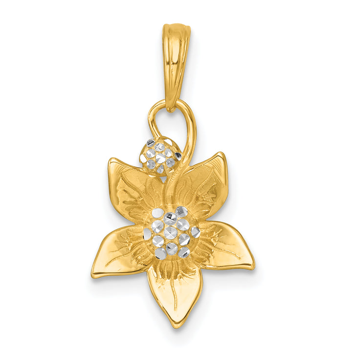 14k Yellow, White Gold Blooming Flower Design Charm Pendant