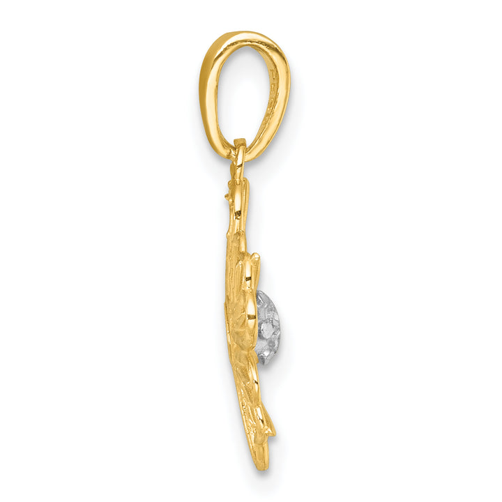 14k Yellow,White Gold Polished Fancy Pierced Flower Charm