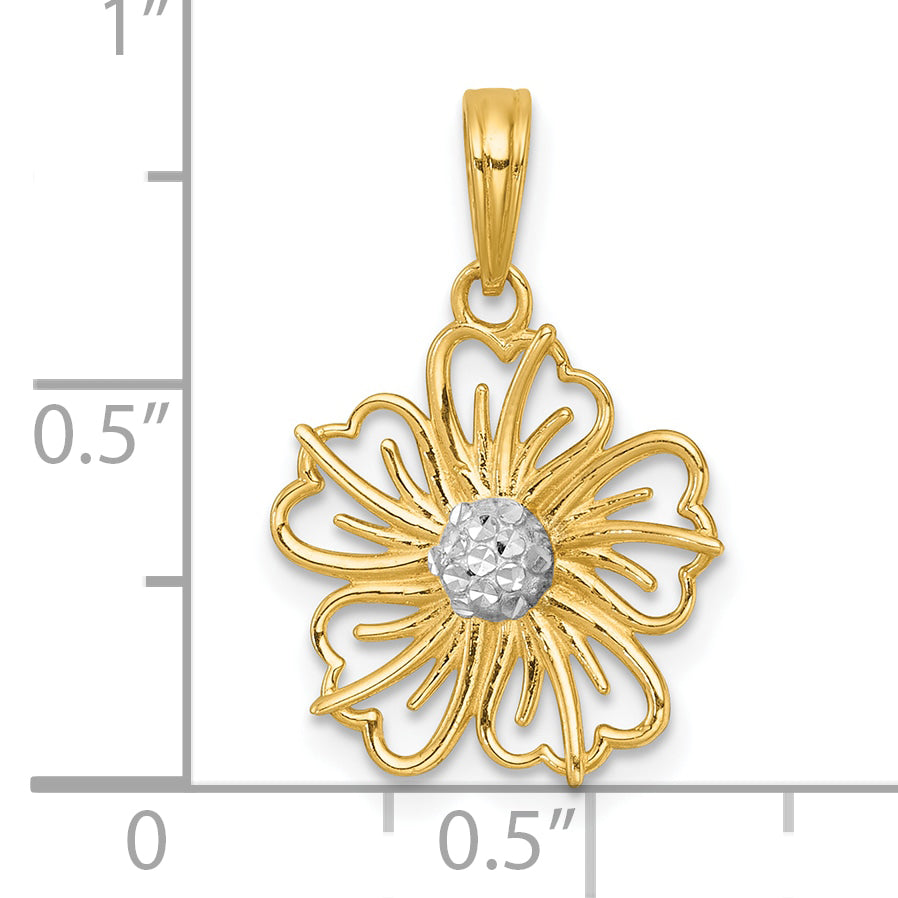 14k Yellow,White Gold Polished Fancy Pierced Flower Charm