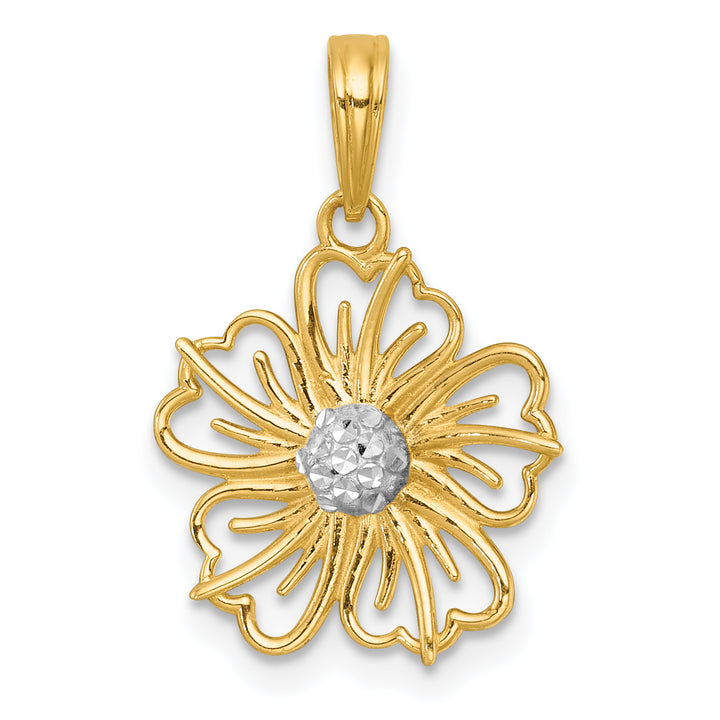 14k Yellow,White Gold Polished Fancy Pierced Flower Charm
