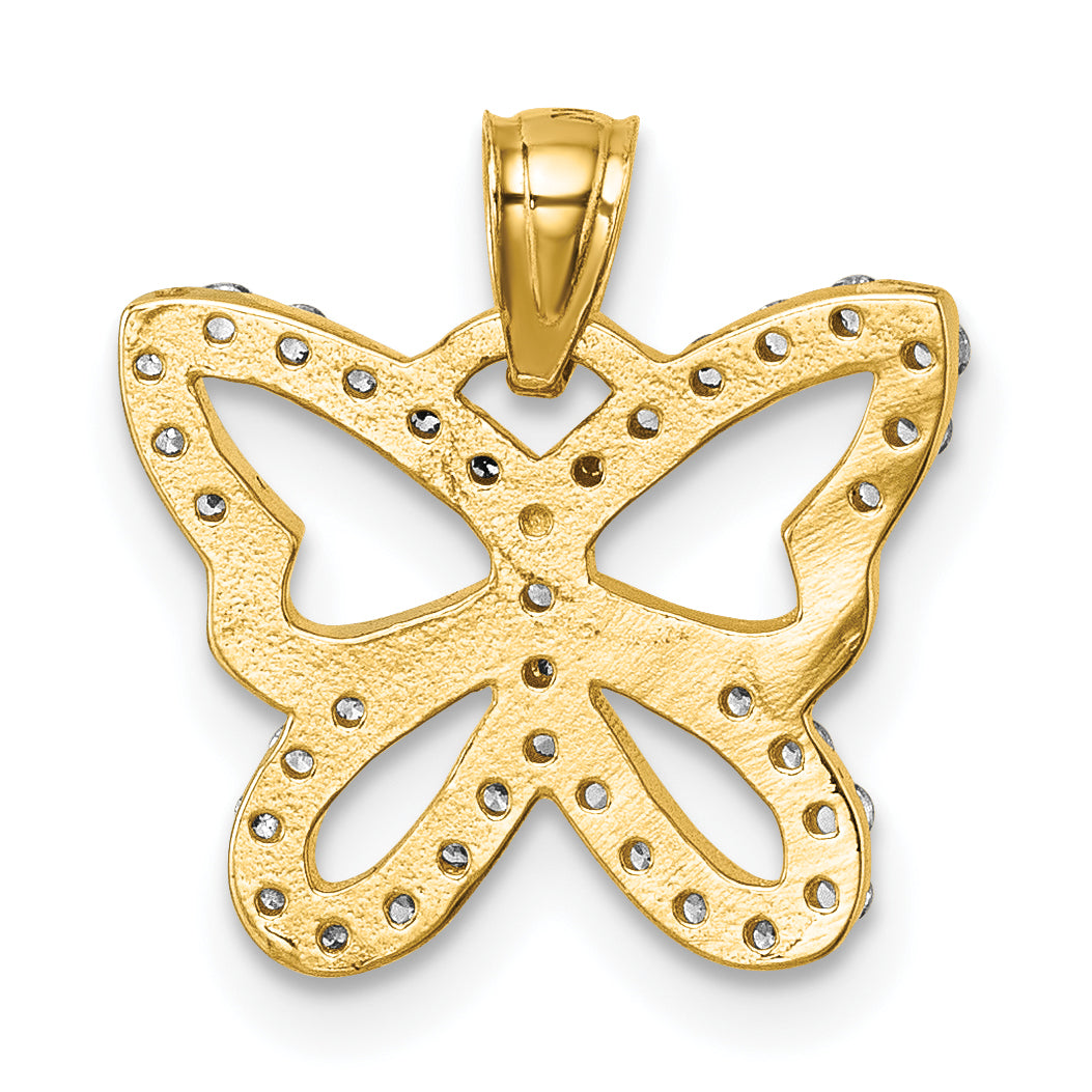 14k Yellow Gold C.Z Cut Out Wing Butterfly Design Pendant