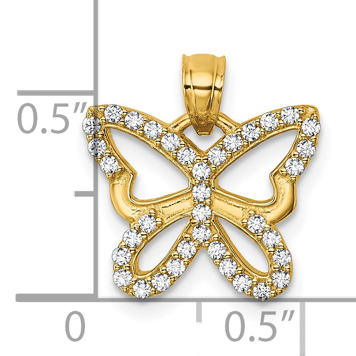 14k Yellow Gold C.Z Cut Out Wing Butterfly Design Pendant