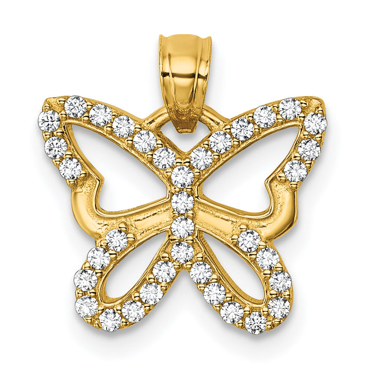 14k Yellow Gold C.Z Cut Out Wing Butterfly Design Pendant
