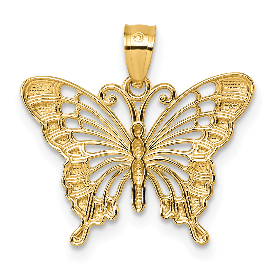 14k Yellow, White Gold D.C Cut Out Design Butterfly Pendant