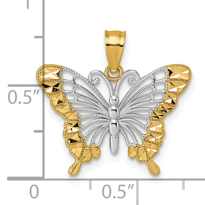 14k Yellow, White Gold D.C Cut Out Design Butterfly Pendant