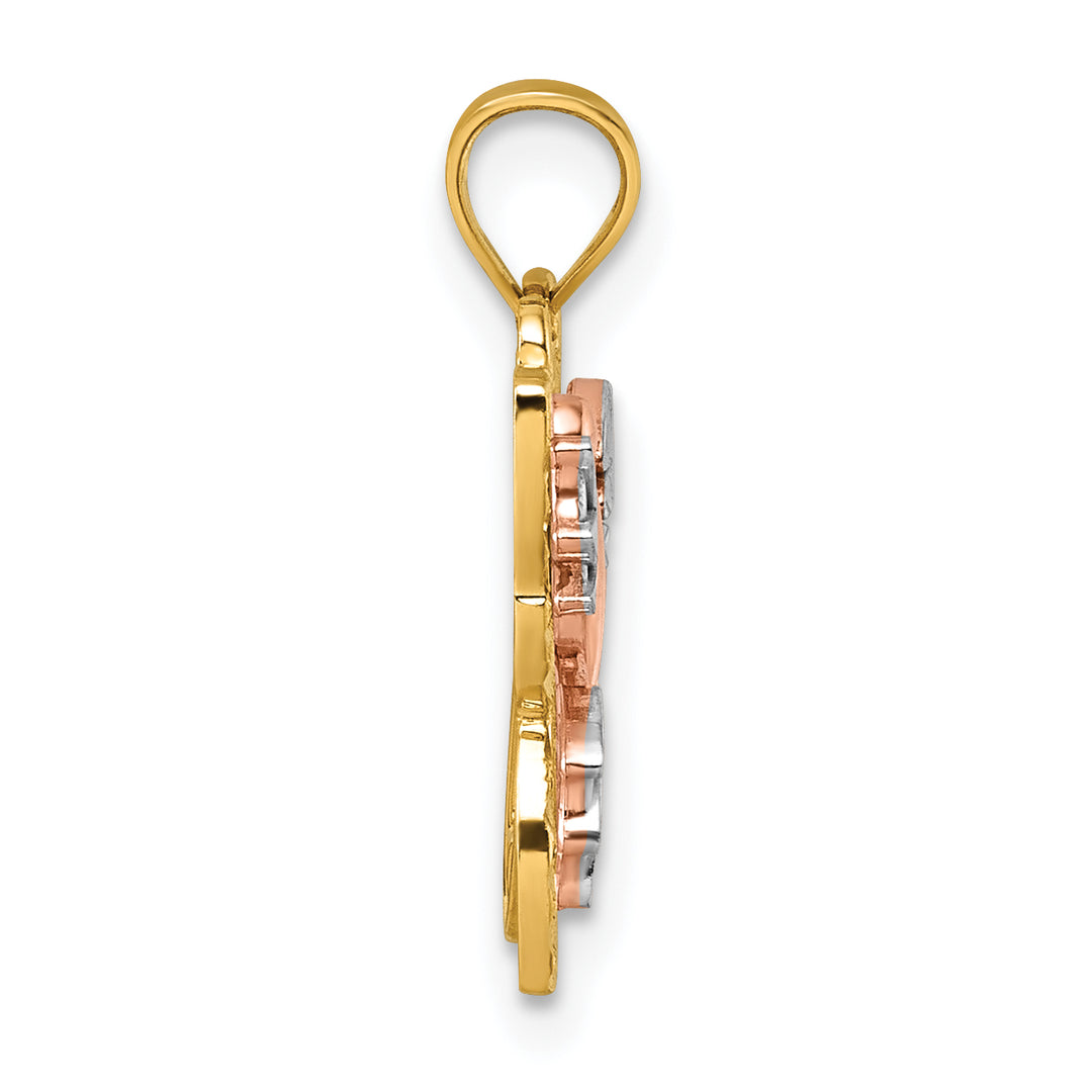 14k Two-tone Gold D.C Polished Cut-Out Design Butterfly Pendant