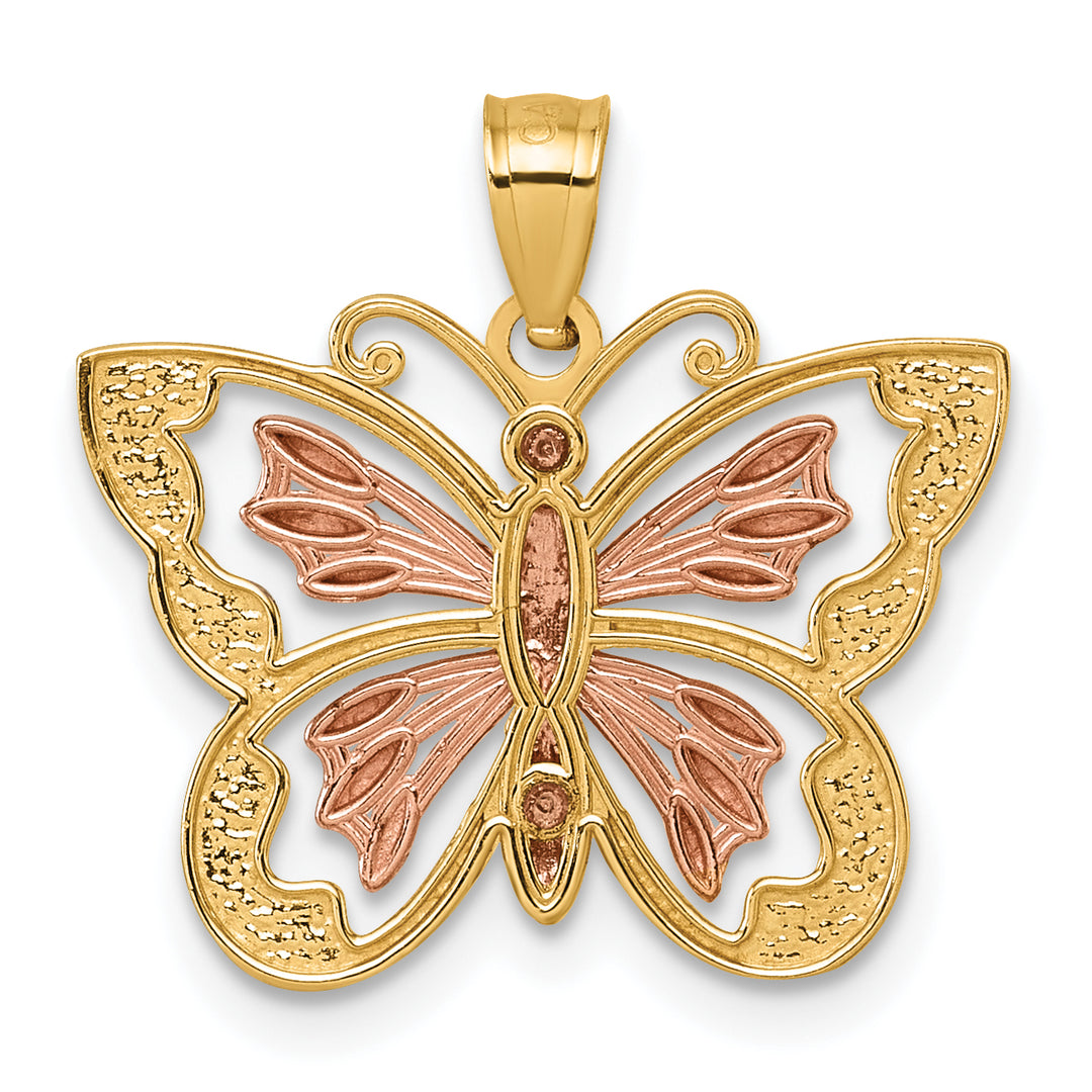 14k Two-tone Gold D.C Polished Cut-Out Design Butterfly Pendant