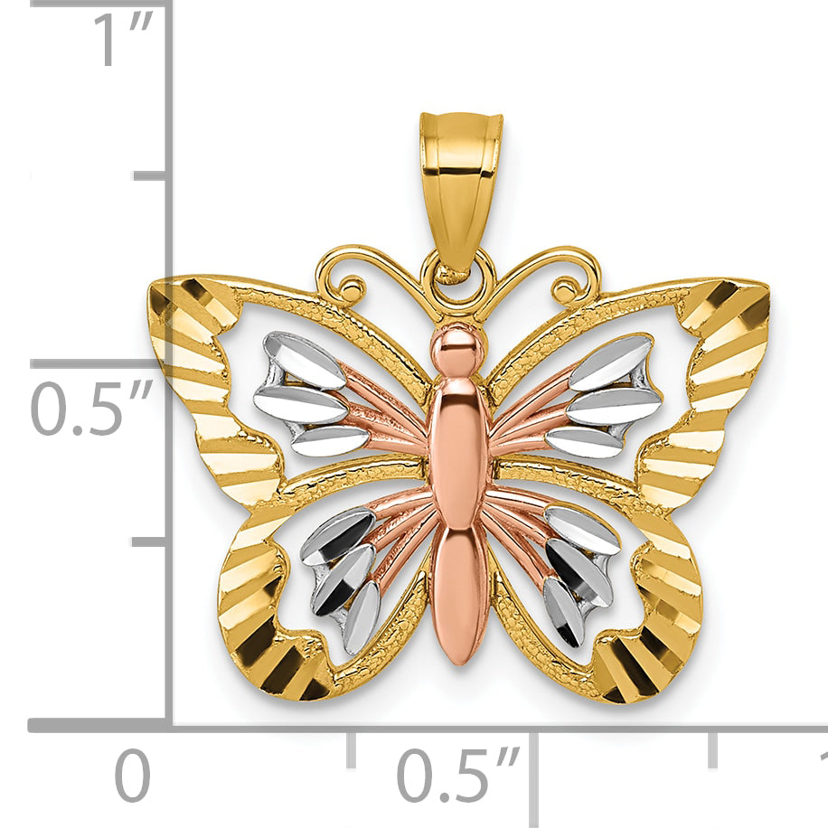 14k Two-tone Gold D.C Polished Cut-Out Design Butterfly Pendant