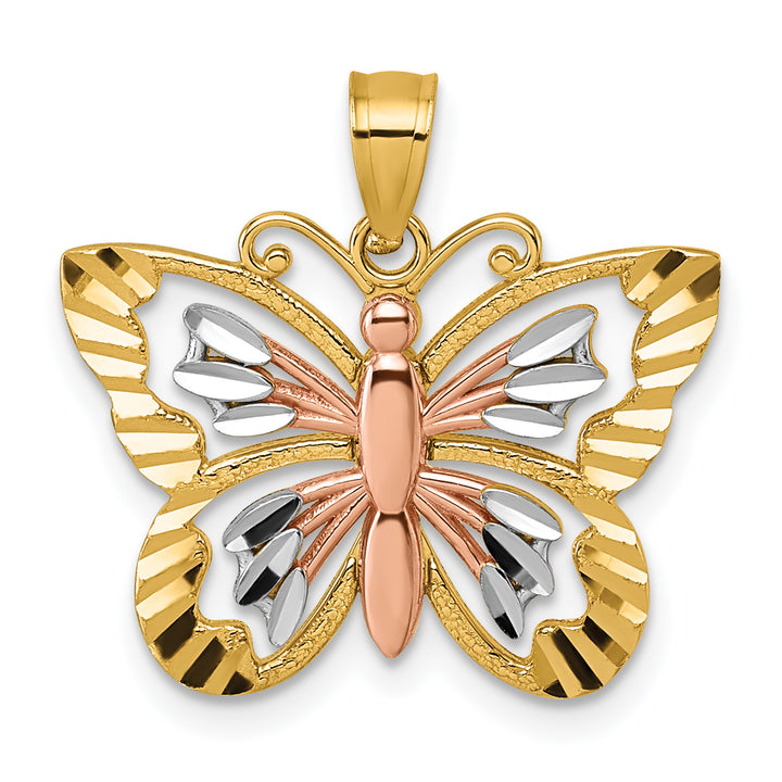 14k Two-tone Gold D.C Polished Cut-Out Design Butterfly Pendant