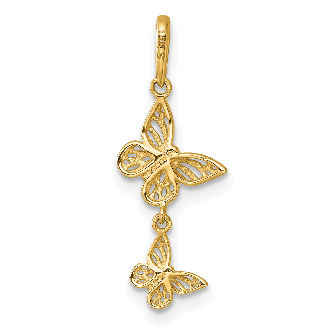 14k Yellow Gold Double Butterfly Dangle Charm Pendant