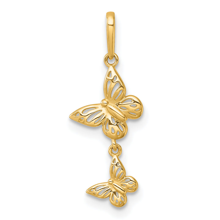 14k Yellow Gold Double Butterfly Dangle Charm Pendant