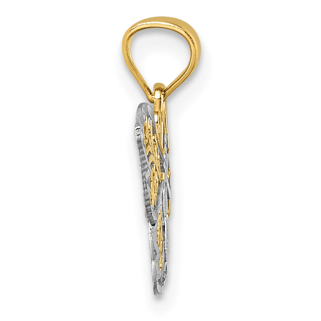 14k Yellow, White Gold Cut Out Filigree Wing Butterfly Pendant