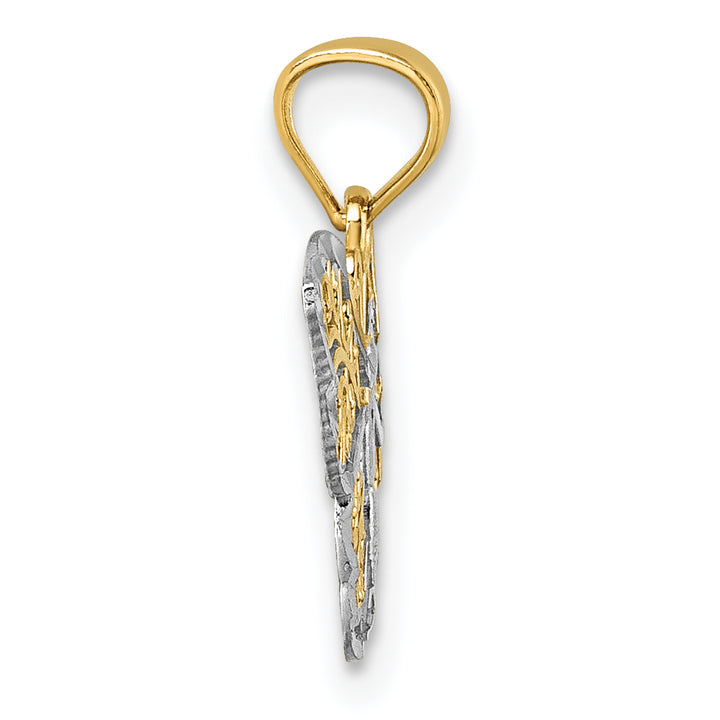 14k Yellow, White Gold Cut Out Filigree Wing Butterfly Pendant