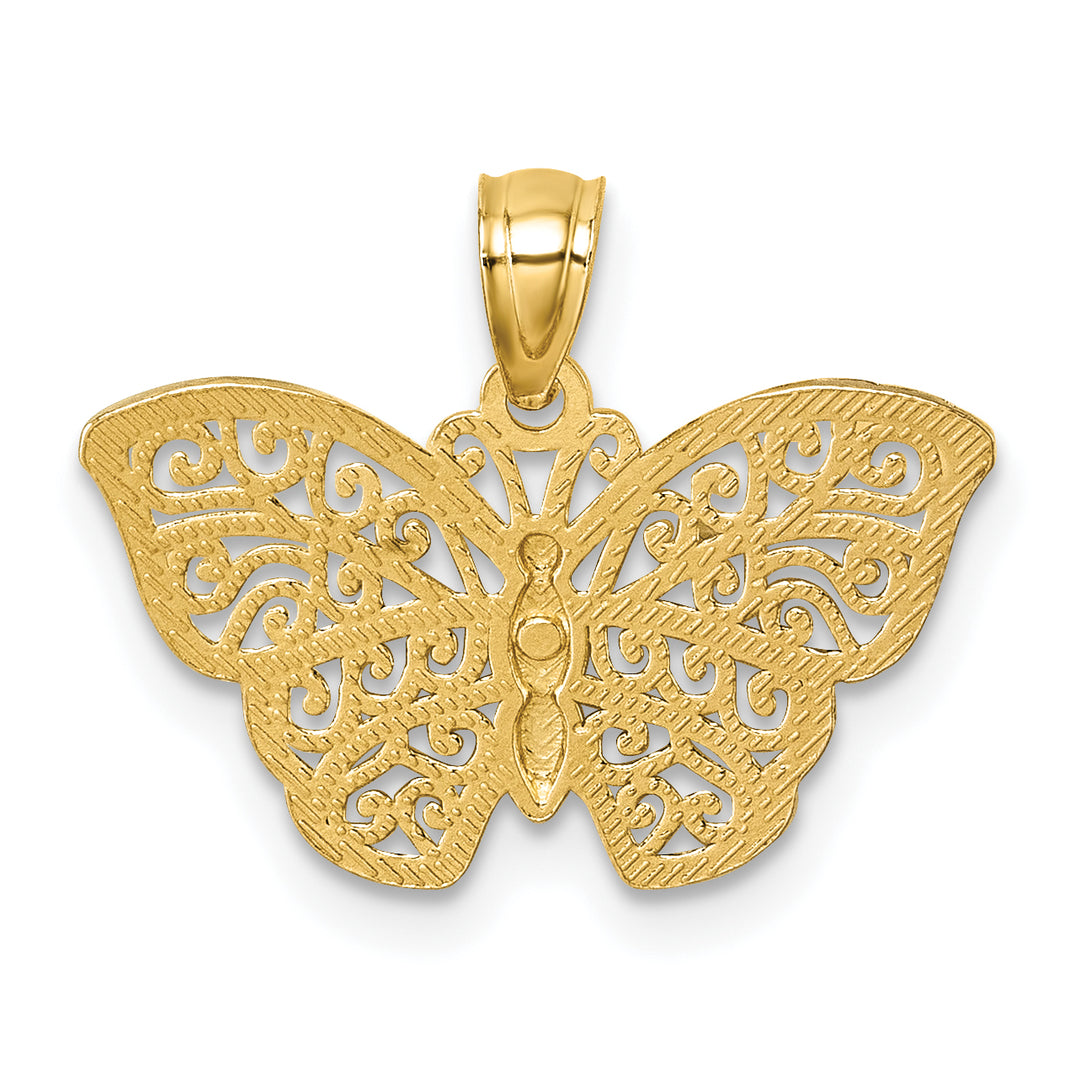 14k Yellow, White Gold Cut Out Filigree Wing Butterfly Pendant
