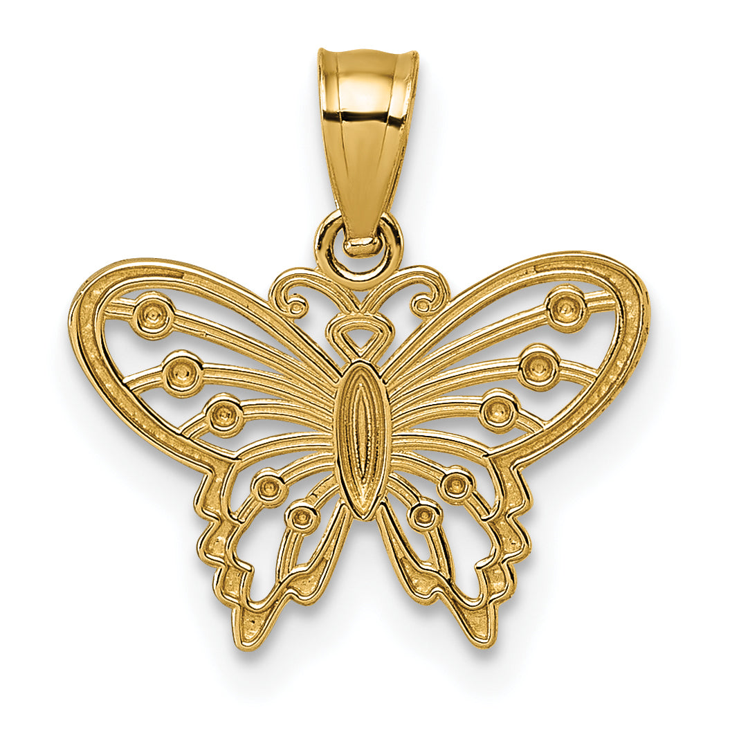 14k Yellow Gold Polished D.C Cut Out Design Butterfly Pendant