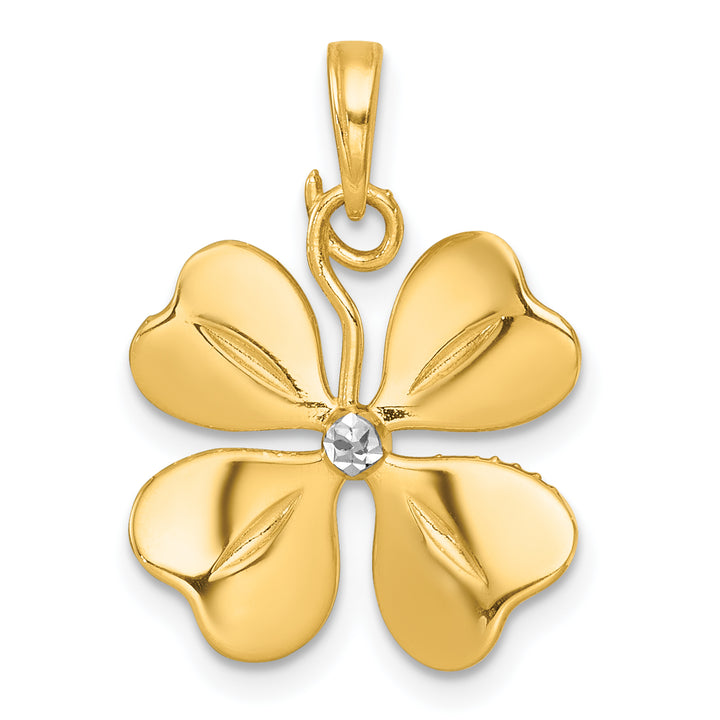14k Yellow Gold Polished Finish 4-Leaf Clover Charm Pendant