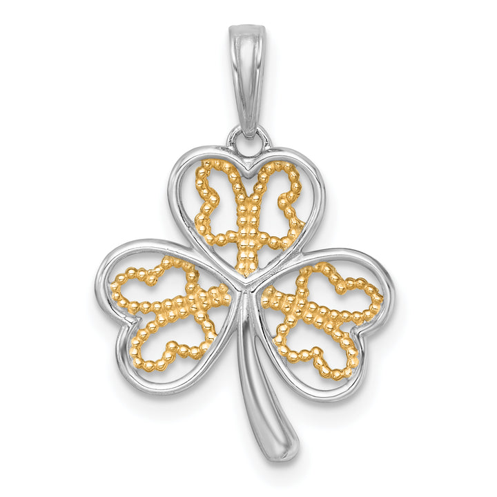 14k Yellow,White Gold Polished Fancy 3-Leaf Clover Charm Pendant