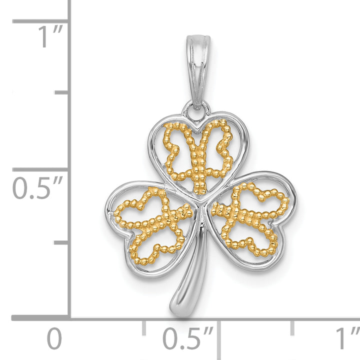 14k Yellow,White Gold Polished Fancy 3-Leaf Clover Charm Pendant