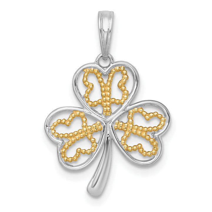 14k Yellow,White Gold Polished Fancy 3-Leaf Clover Charm Pendant