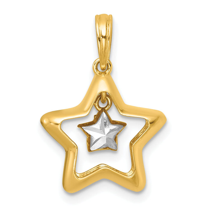 14k Two Tone Gold Polished Star In Star Dangle Pendant