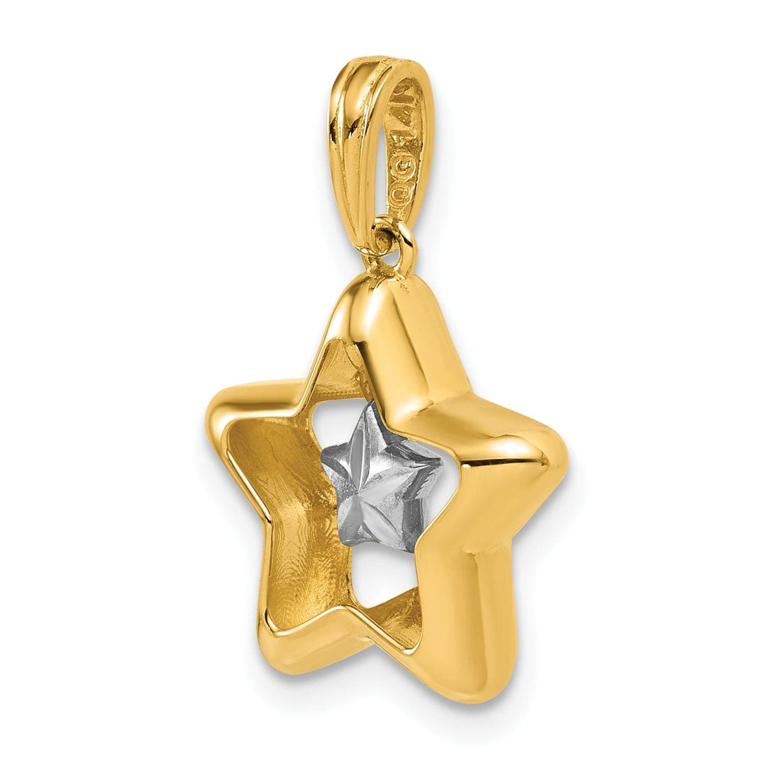 14k Two Tone Gold Polished Star In Star Dangle Pendant
