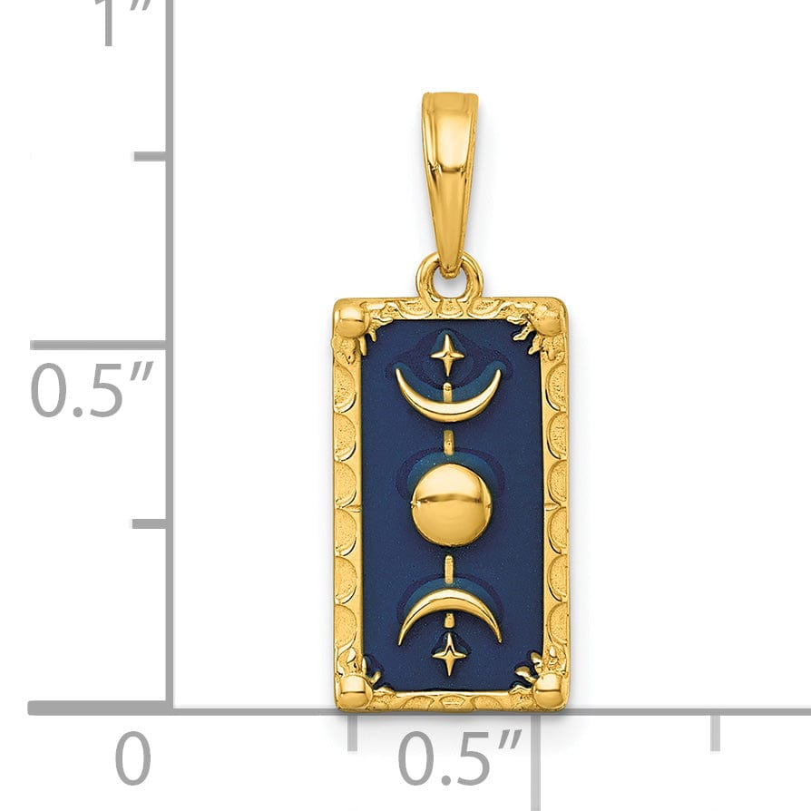 14k Yellow Gold Polished Blue Enamel Moon Cycle Design Pendant