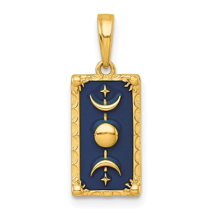 14k Yellow Gold Polished Blue Enamel Moon Cycle Design Pendant
