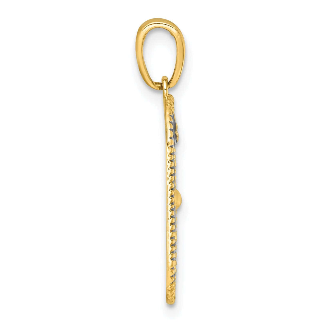 14k Yellow Gold Polished Blue Enamel Sun Moon and Stars Pendant