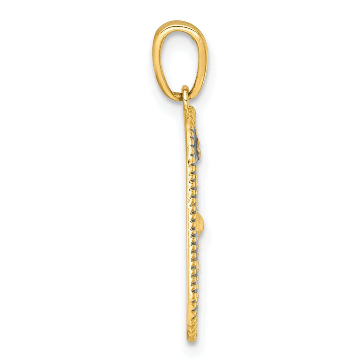 14k Yellow Gold Polished Blue Enamel Sun Moon and Stars Pendant
