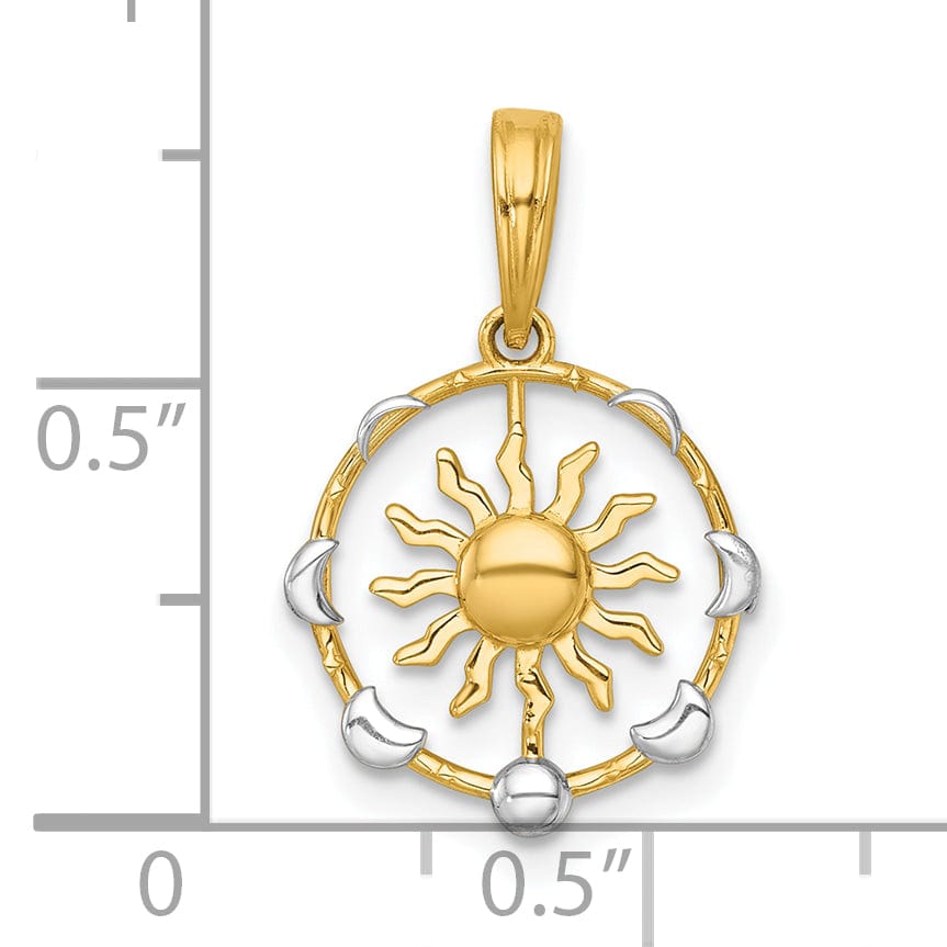 14k Two Tone Gold Polished Sun With Moon Cycle Design Pendant
