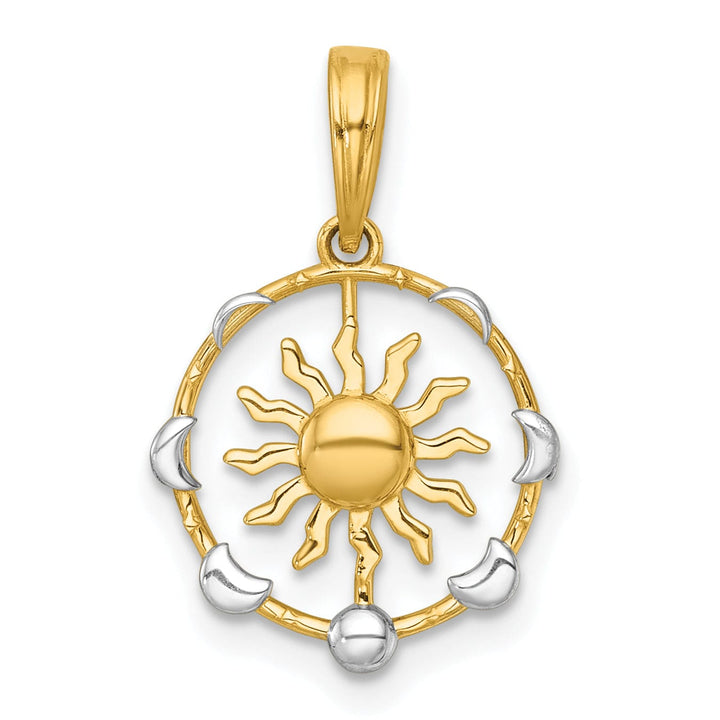 14k Two Tone Gold Polished Sun With Moon Cycle Design Pendant