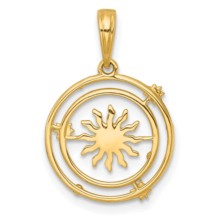 14k Two Tone Polished Sun With Solar System Orbit Design Pendant