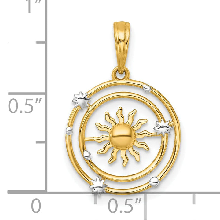 14k Two Tone Polished Sun With Solar System Orbit Design Pendant