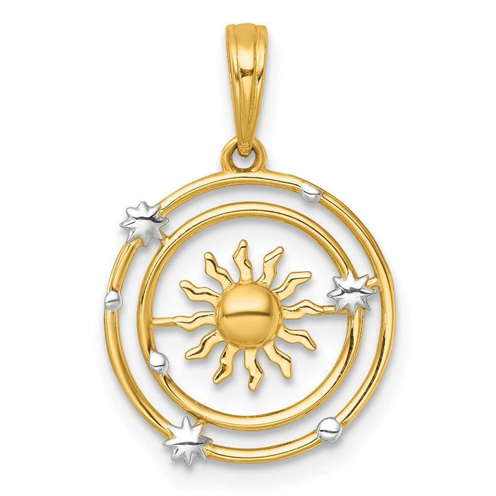 14k Two Tone Polished Sun With Solar System Orbit Design Pendant