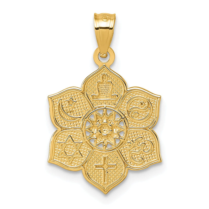 14k Yellow Gold Polished Multi-faith Symbol Flower Pendant