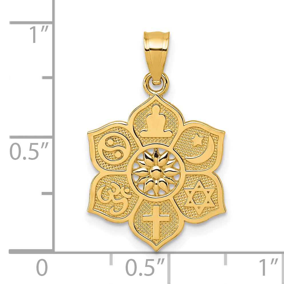 14k Yellow Gold Polished Multi-faith Symbol Flower Pendant