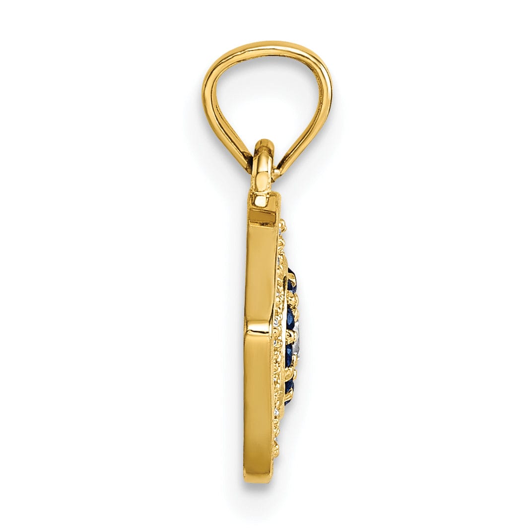 14k Yellow Gold Blue Spinel C.Z Evil Eye Charm Pendant