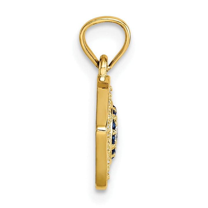 14k Yellow Gold Blue Spinel C.Z Evil Eye Charm Pendant