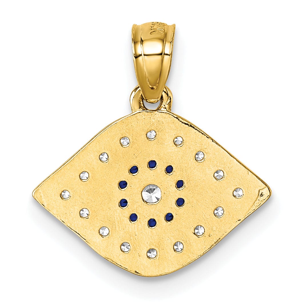 14k Yellow Gold Blue Spinel C.Z Evil Eye Charm Pendant