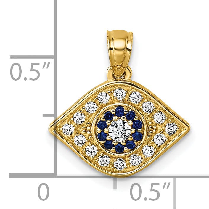 14k Yellow Gold Blue Spinel C.Z Evil Eye Charm Pendant