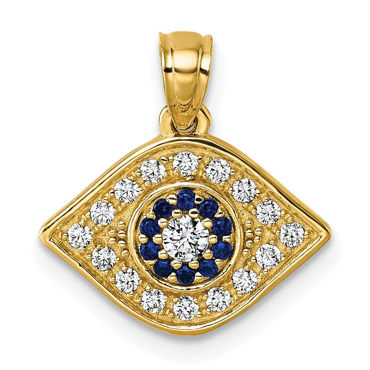 14k Yellow Gold Blue Spinel C.Z Evil Eye Charm Pendant