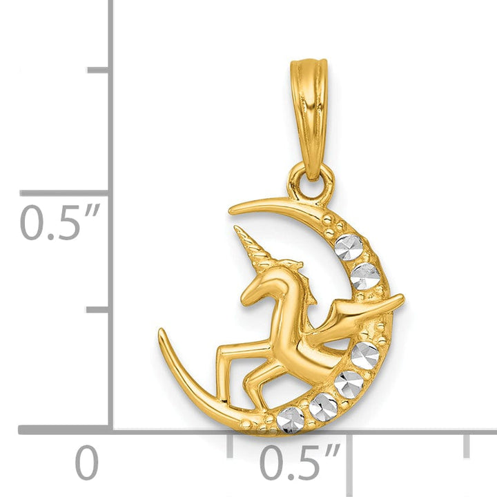 14k Two Tone Gold Polished Unicorn In Moon Design Pendant